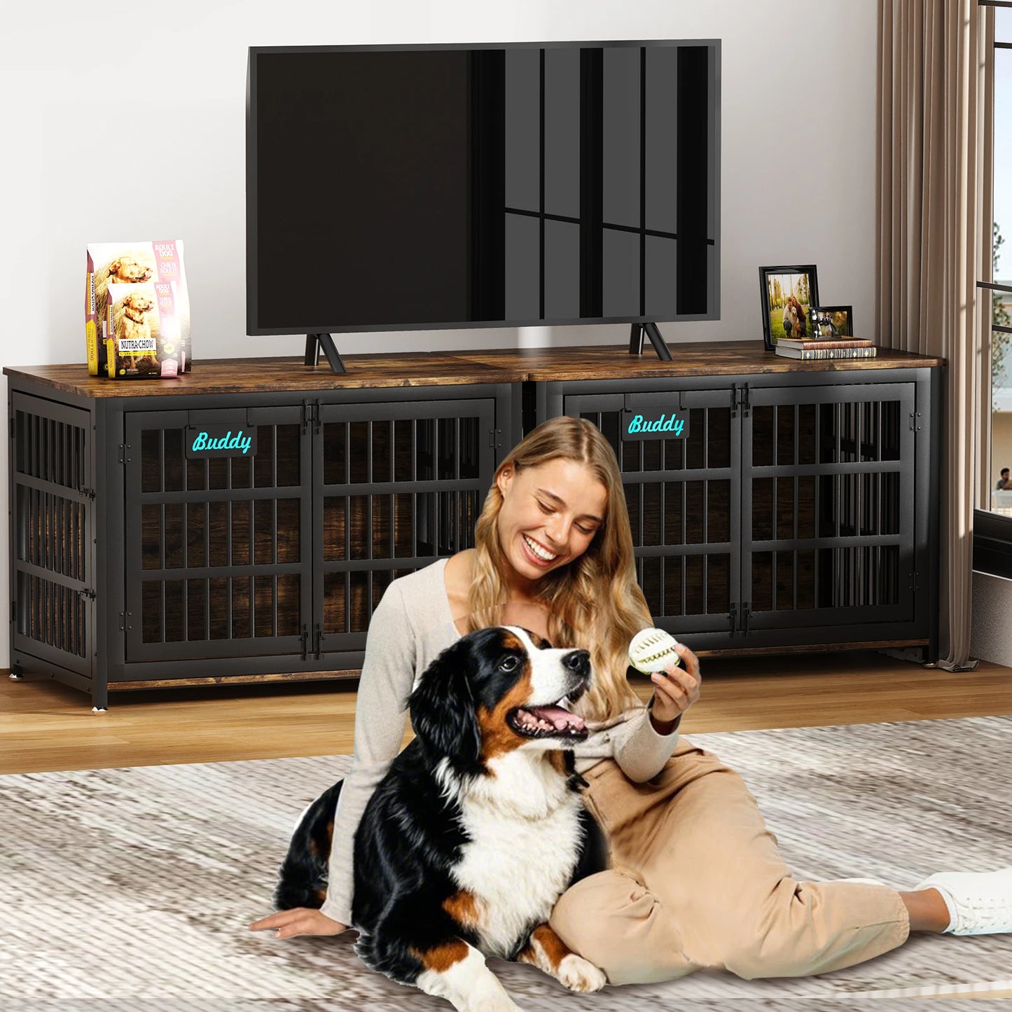 Dog Kennel Furniture with Casters – Multi-Use TV Stand & Side Table Crate