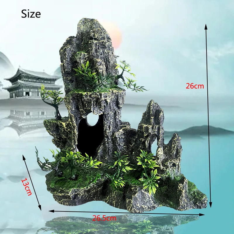 Fish Tank Rockery Ornament – Resin Mountain & Tree Aquascape Decor