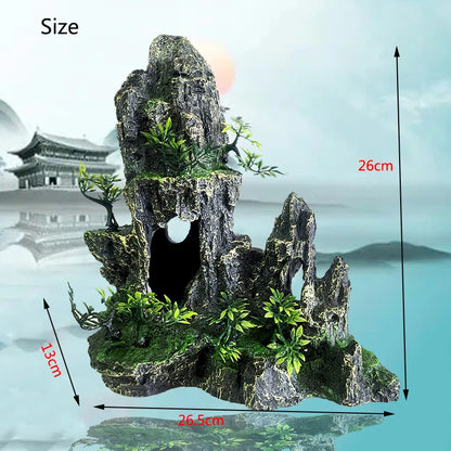 Fish Tank Rockery Ornament – Resin Mountain & Tree Aquascape Decor