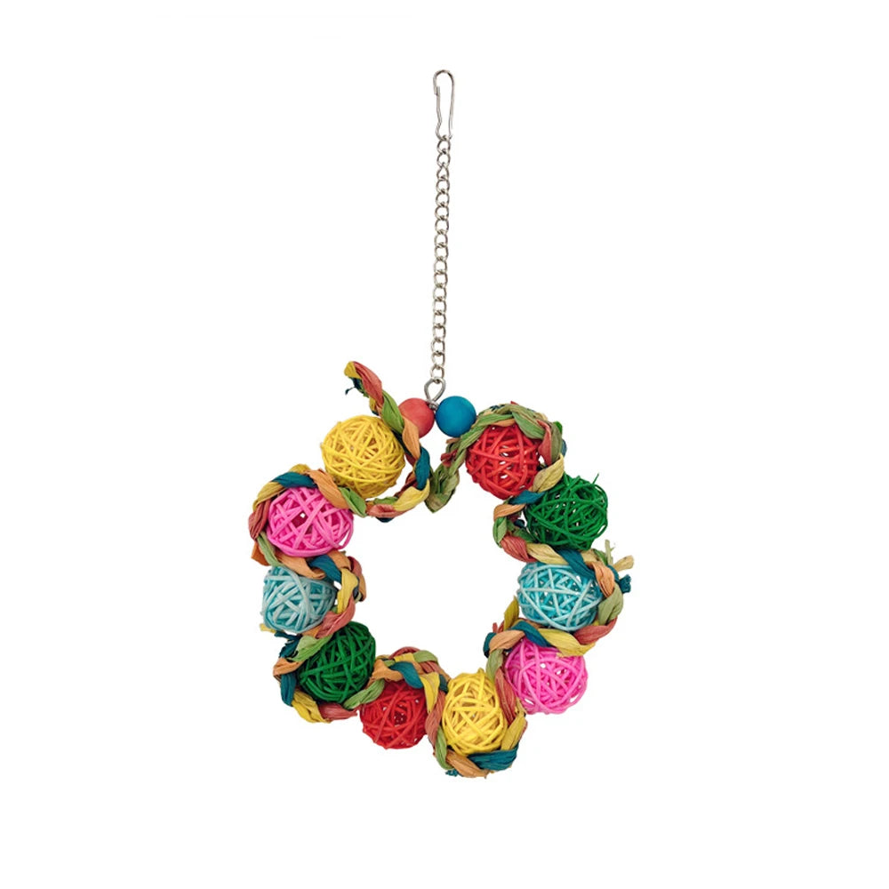 Hanging Rattan Ball Bird Toy – Swing & Chew Toy for Parrot Cages