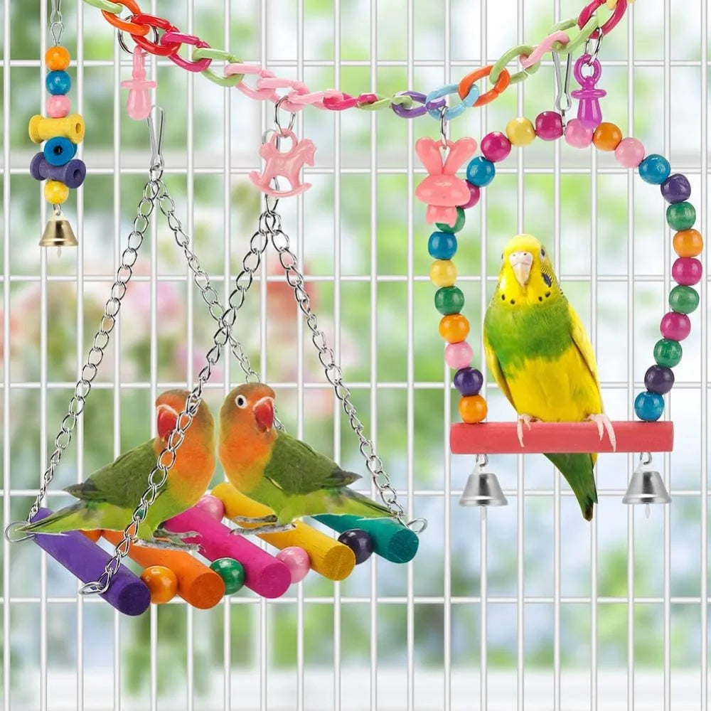 Wooden Bird Toys & Perches – 11PCS Cage Accessory Set for Conures & Cockatiels