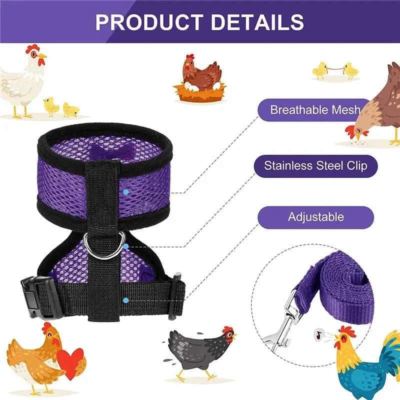 1pc Fashion Chicken Duck Vest Hen Belt Pet Harness Matching Collars Bow Comfortable Leads Breathable Poultry Supplies