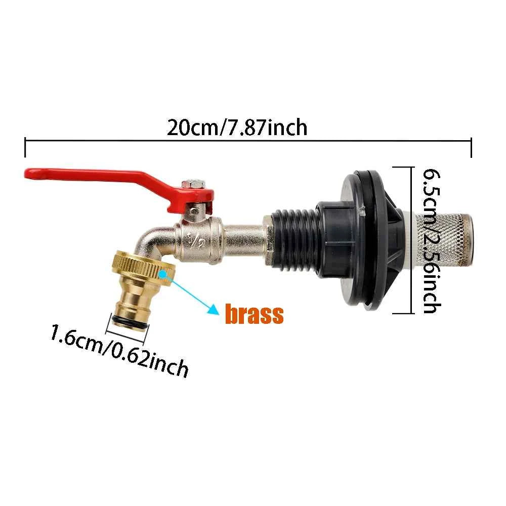 Copper Alloy Faucet with Partition Accessories, PVC Rain Barrel Spigot Kit for Aquarium and Livestock  Drainage Adapter