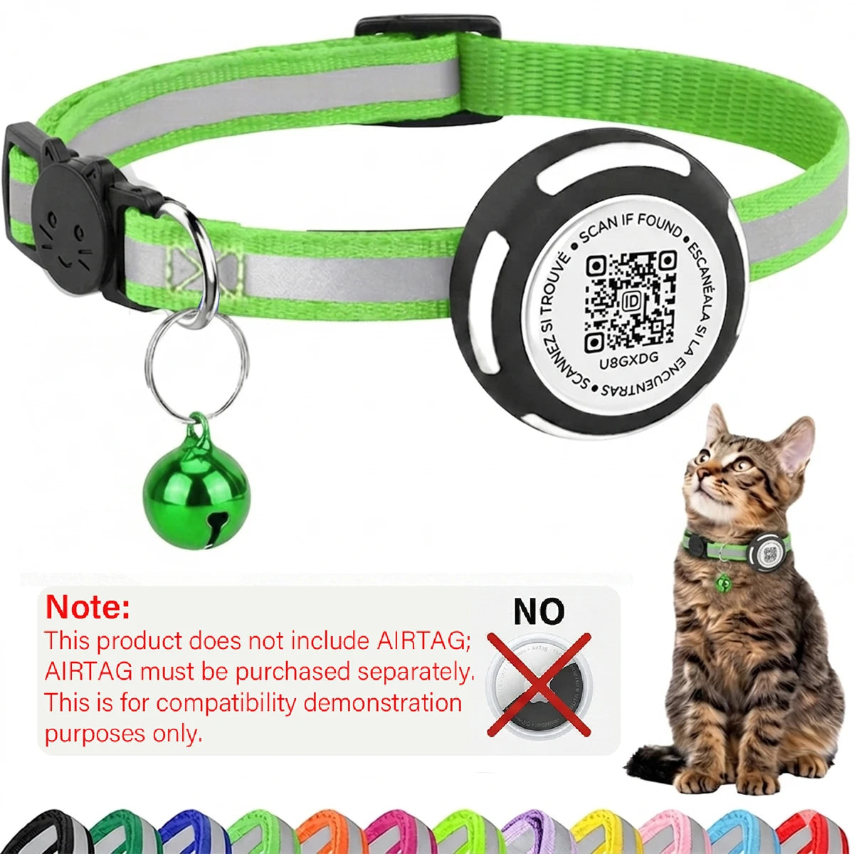 AirTag Cat Collar with Air tag Holder & Pet Name QR Code Dual Protection Reflective Pet Collar for Kitten Puppy (No Airtag)