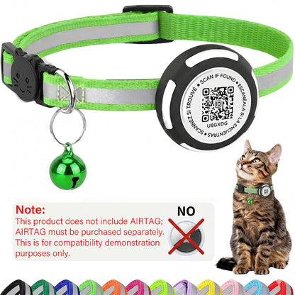 AirTag Cat Collar with Air tag Holder & Pet Name QR Code Dual Protection Reflective Pet Collar for Kitten Puppy (No Airtag)