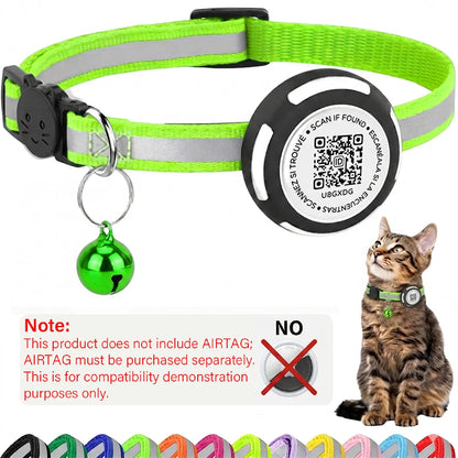 AirTag Cat Collar with Air tag Holder & Pet Name QR Code Dual Protection Reflective Pet Collar for Kitten Puppy (No Airtag)