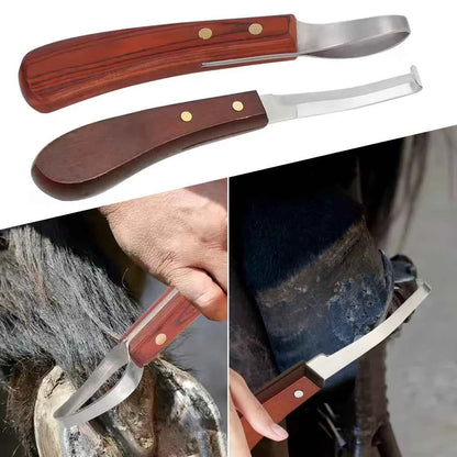 2 Pcs Horseshoe Knife With Wooden Handle Stainless Steel Double-edged & Ring-shaped Blades Cattle Sheep Hoof Trimming Tools