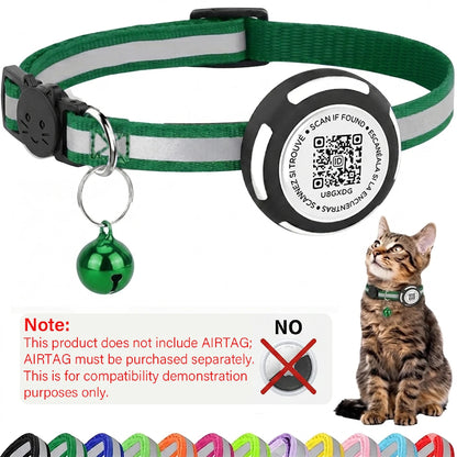 AirTag Cat Collar with Air tag Holder & Pet Name QR Code Dual Protection Reflective Pet Collar for Kitten Puppy (No Airtag)