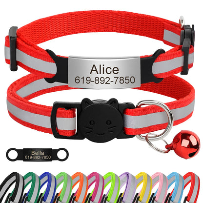 Custom Pet ID Collar for Cats – Reflective Collar with Bell & Engraved Tag