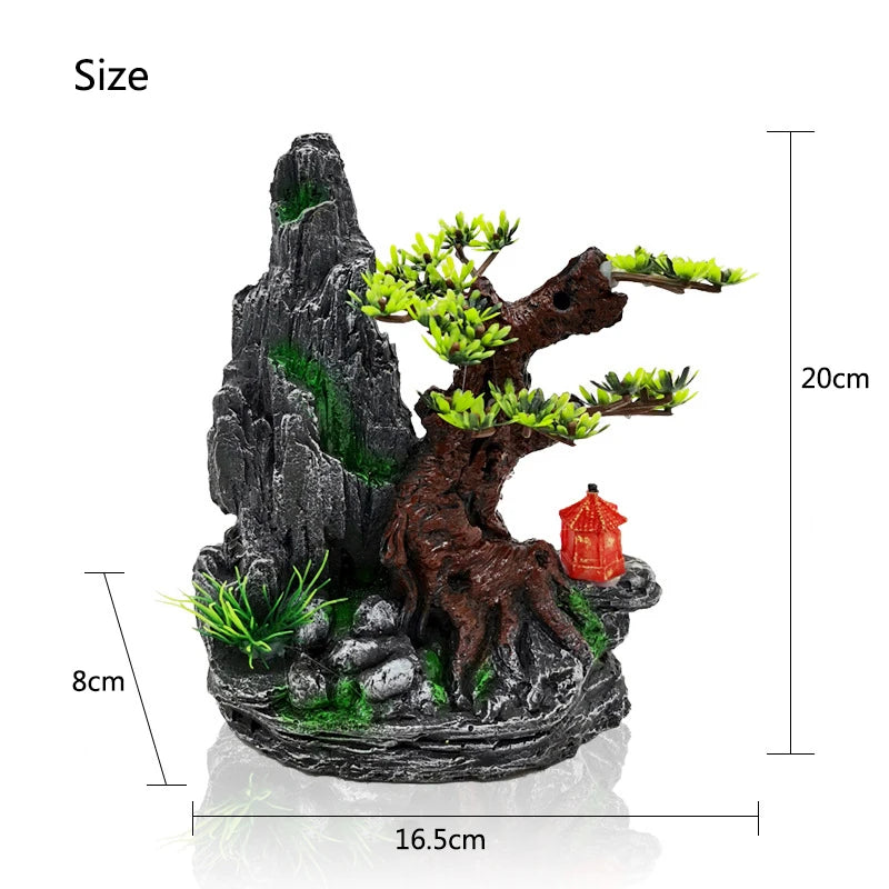 Fish Tank Rockery Ornament – Resin Mountain & Tree Aquascape Decor