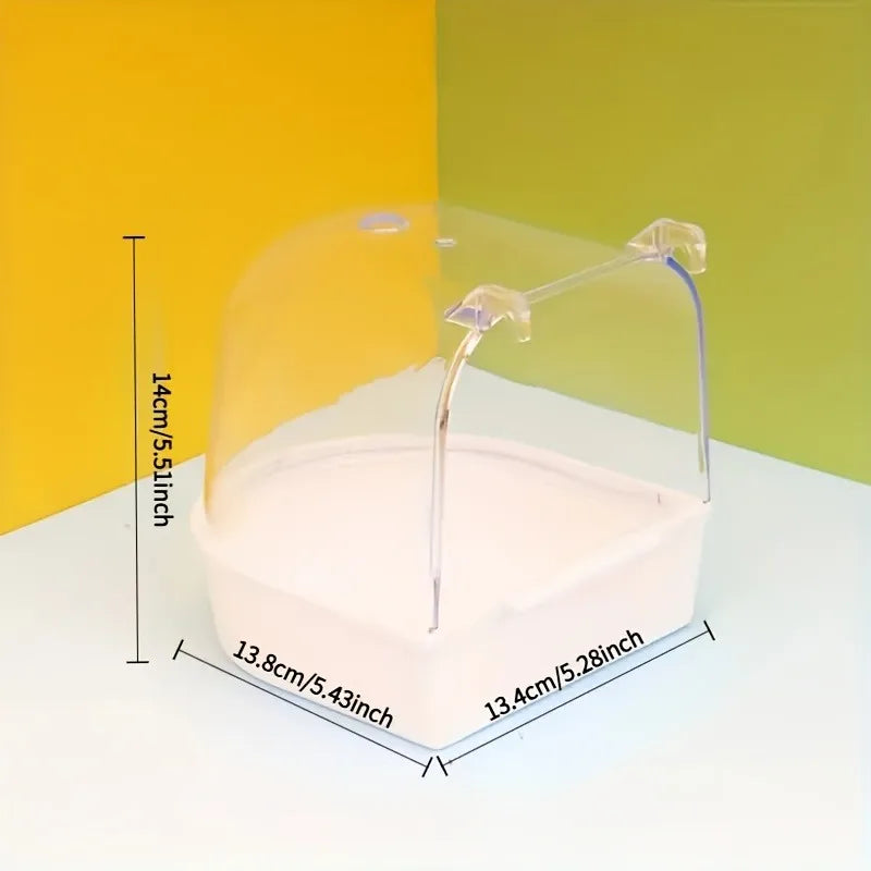 Transparent Bird Bath Tub - Splash-Proof PP Shower for Parrots, Lovebirds & Conures w/ Easy-Grip Handle