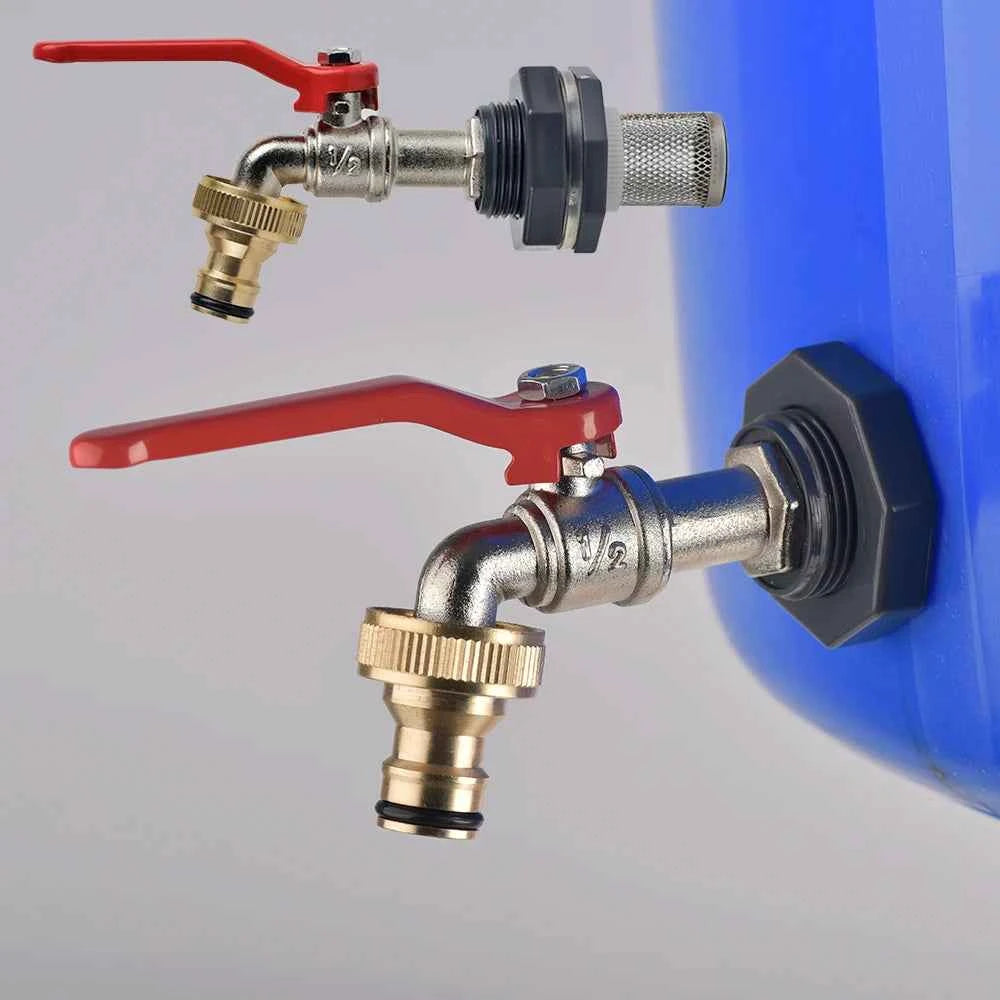 Copper Alloy Faucet with Partition Accessories, PVC Rain Barrel Spigot Kit for Aquarium and Livestock  Drainage Adapter