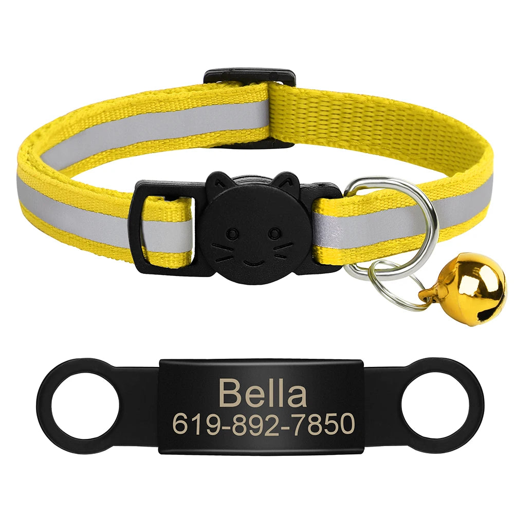 Custom Pet ID Collar for Cats – Reflective Collar with Bell & Engraved Tag