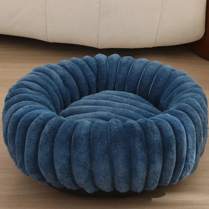 Warm Round Pet Bed for Medium Dogs & Cats – Fluffy Plush Sleeping Nest