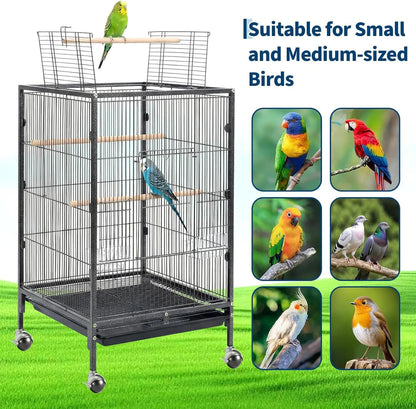 Rolling Bird Cage with Play Area – Spacious Metal Cage for Parakeets & Lovebirds