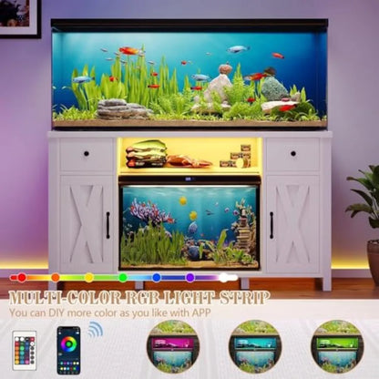 55–75 Gallon Aquarium Cabinet – Heavy Duty Fish Tank Stand with Built-In Power Outlet & LED Lights