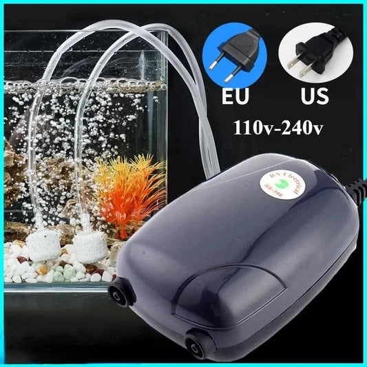 Fish Tank Air Compressor – Mini Single/Double Outlet Oxygen Pump with Accessories (3W/5W)