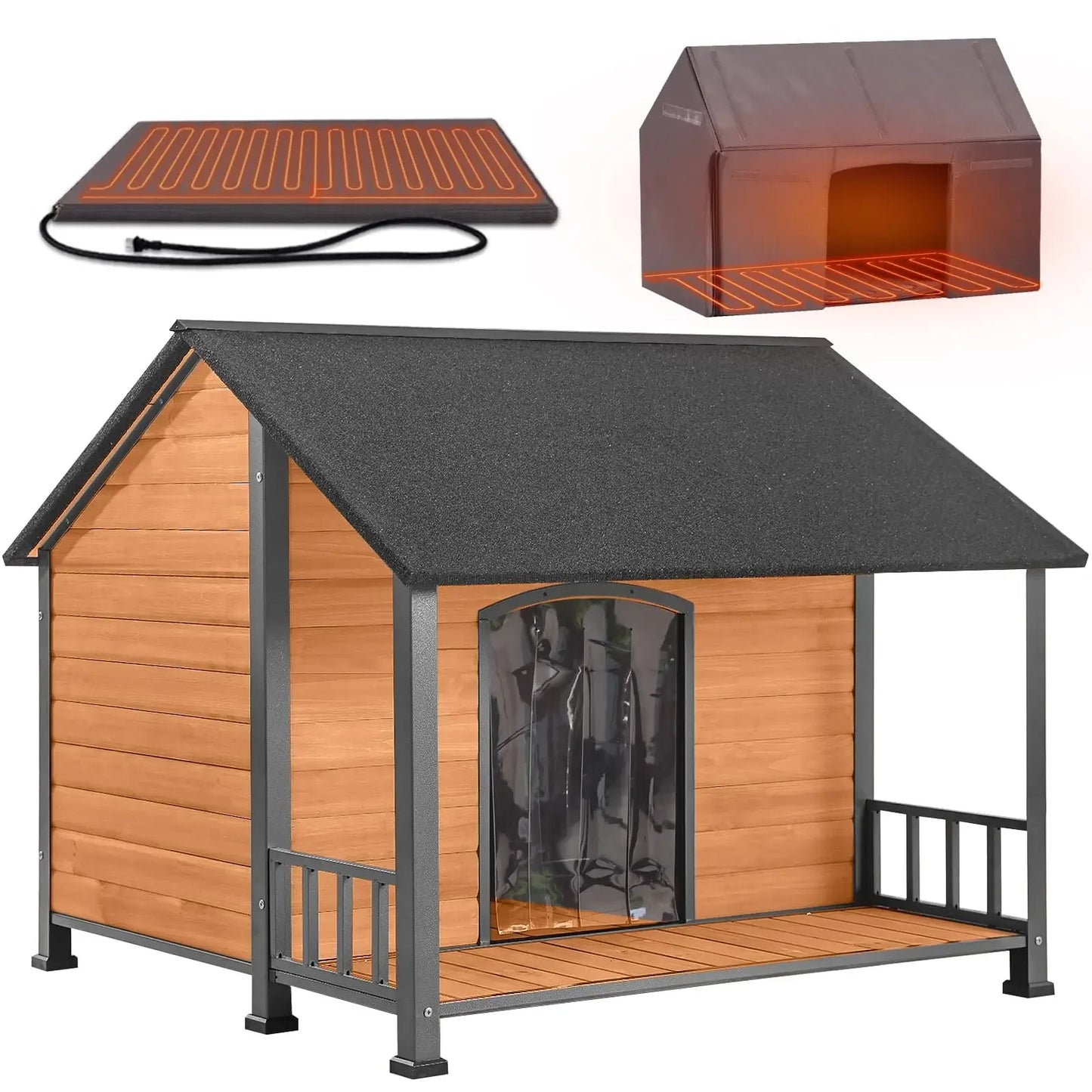 Outdoor Insulated Dog Shelter – Heated Doghouse with Metal Anti-Chew Frame