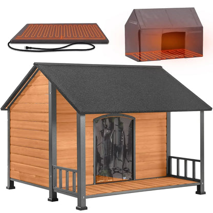 Outdoor Insulated Dog Shelter – Heated Doghouse with Metal Anti-Chew Frame