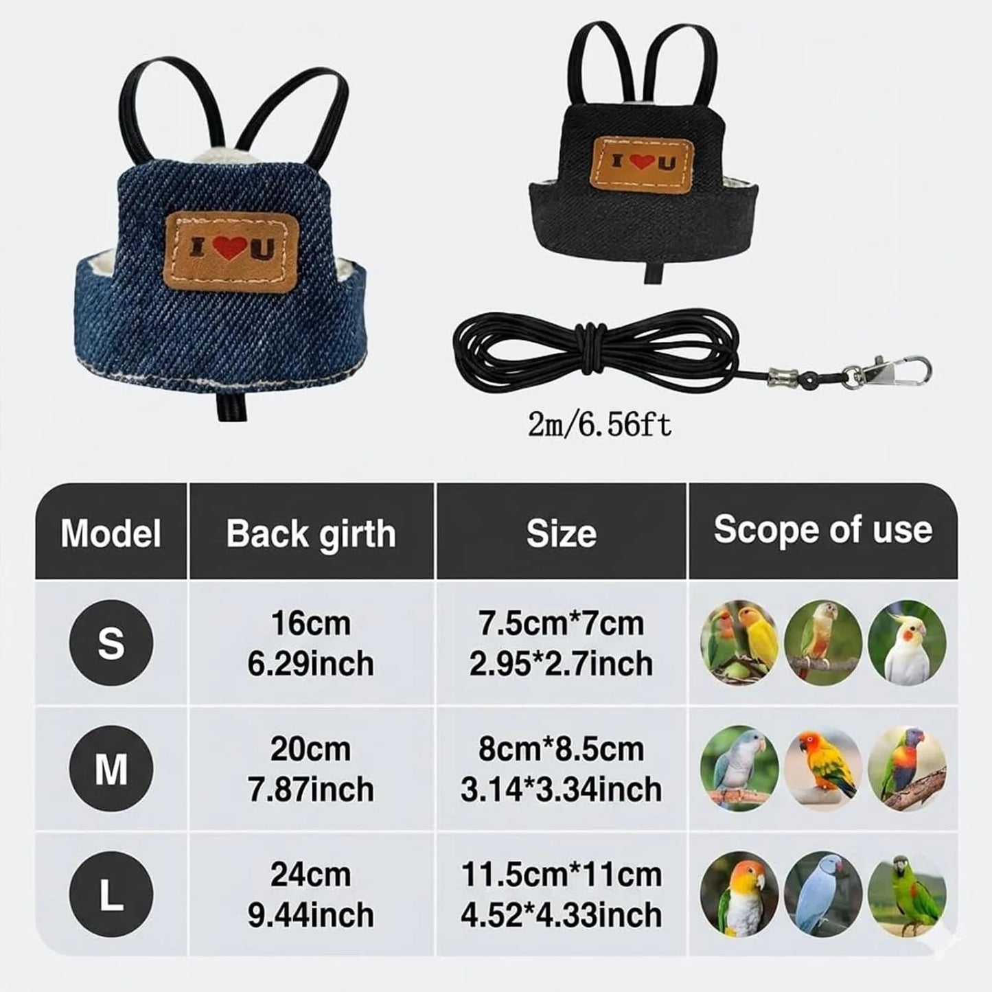 2PCS Parrot Walking Harness – Adjustable Outdoor Flight Leash with Decorative Wings