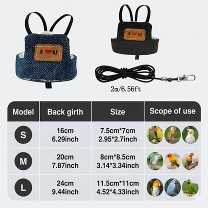 2PCS Parrot Walking Harness – Adjustable Outdoor Flight Leash with Decorative Wings