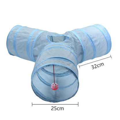 Gray 3-Way Cat Play Tunnel – Foldable Tunnel Toy for Indoor Cats & Kittens