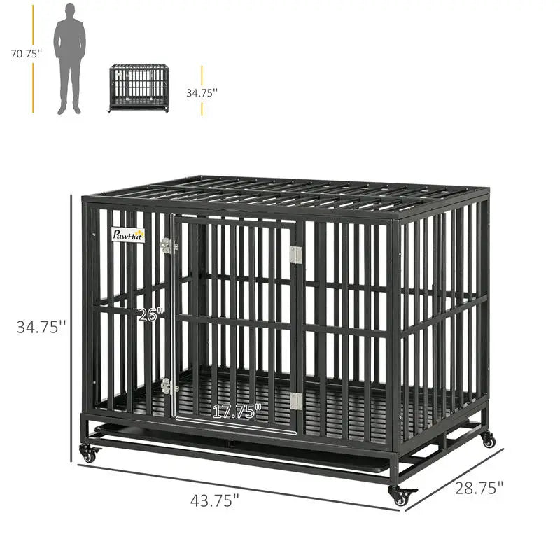 Heavy Duty Dog Kennel – 44-Inch Metal Crate with Playpen Extension