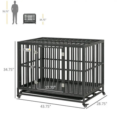 Heavy Duty Dog Kennel – 44-Inch Metal Crate with Playpen Extension