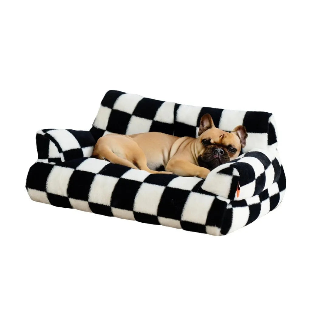 Soft Pet Sofa Bed – Comfortable Cat & Dog Sleeping Bed with Lattice Design