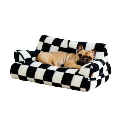 Soft Pet Sofa Bed – Comfortable Cat & Dog Sleeping Bed with Lattice Design