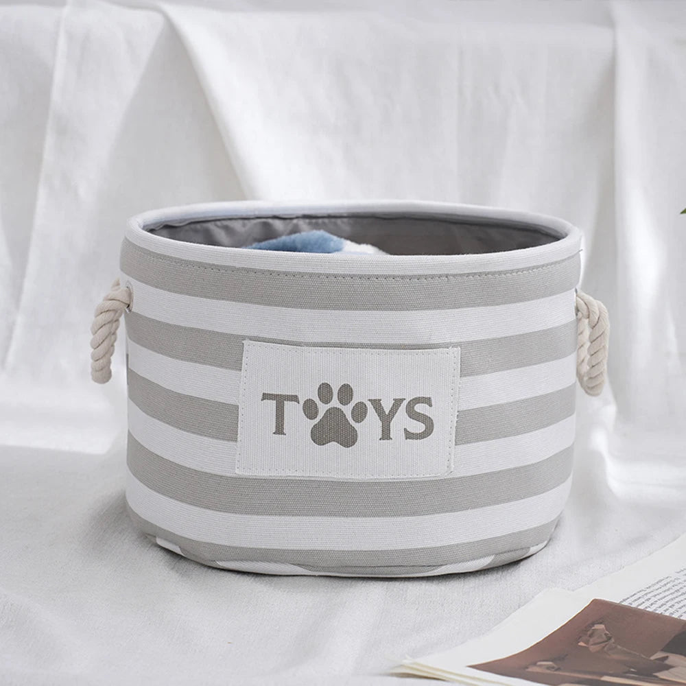 Round Pet Storage Basket – Striped Toy Organizer with Carry Handles