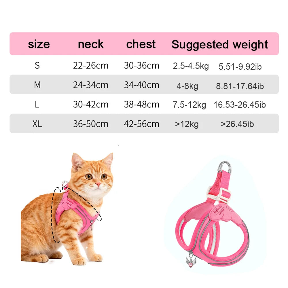 Reflective Adjustable Cat & Dog Harness – Lightweight Outdoor Walking Vest with Leash