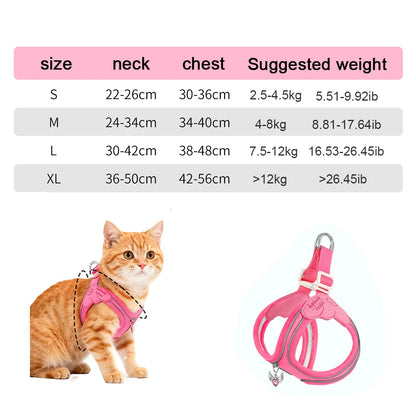 Reflective Adjustable Cat & Dog Harness – Lightweight Outdoor Walking Vest with Leash