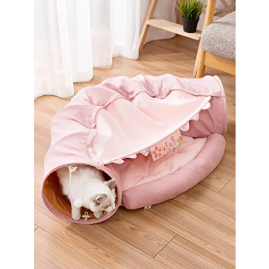 Foldable Cat Tunnel Bed – Interactive Crinkle Play Tube for Large Cats & Kittens