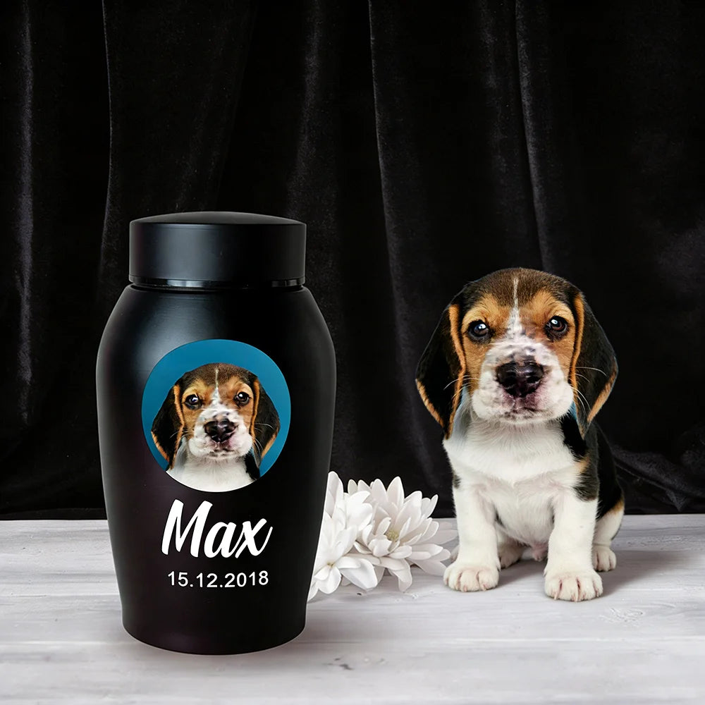 Custom Pet Urns for Ashes Stainless Steel Cat Dog Urns Memorials Pet Photo Urn for Dogs Ashes Pet Souvenir Jar Keepsake Gifts
