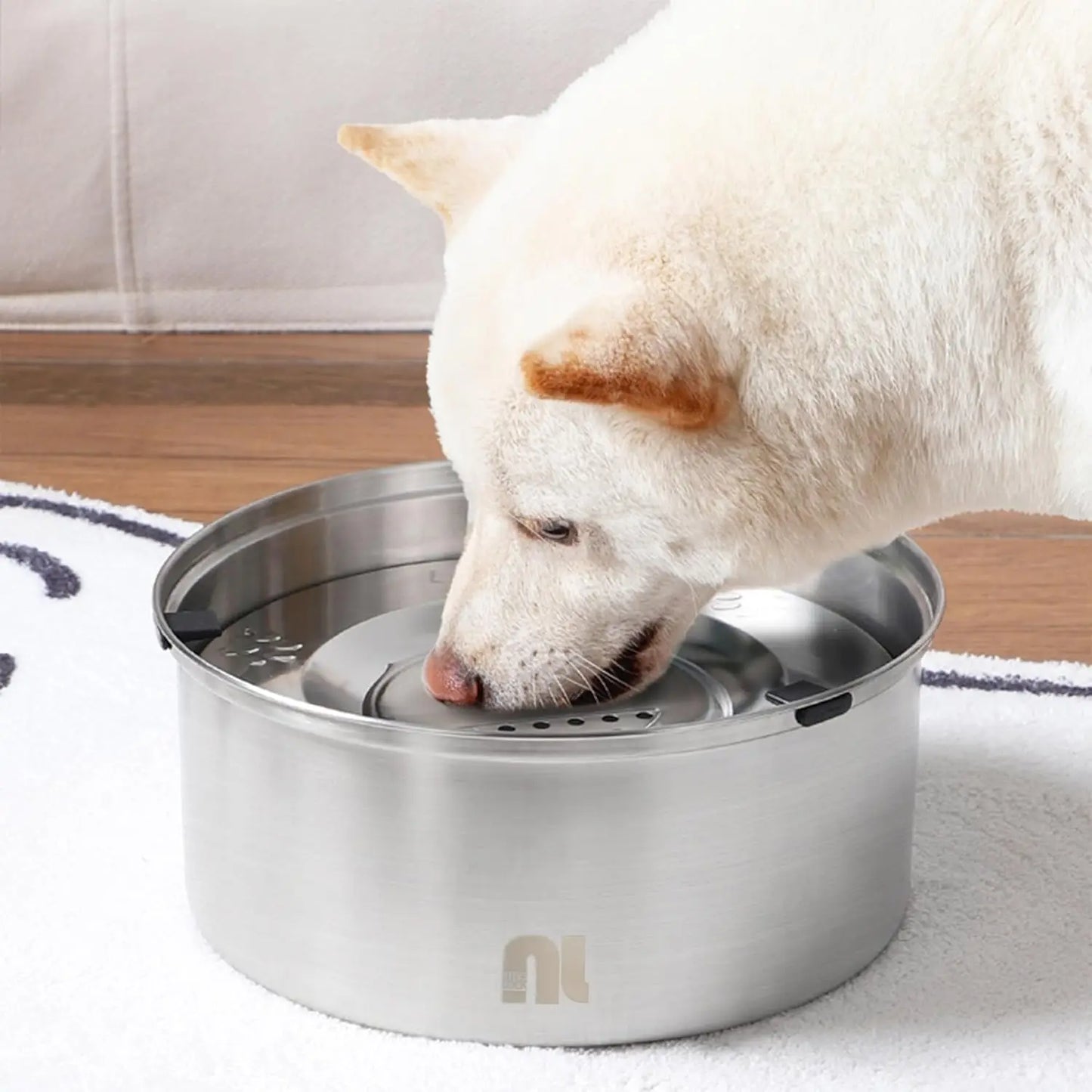 1L No Spill Dog Water Bowl, Stainless Steel Slow Feeder, Anti-Splash