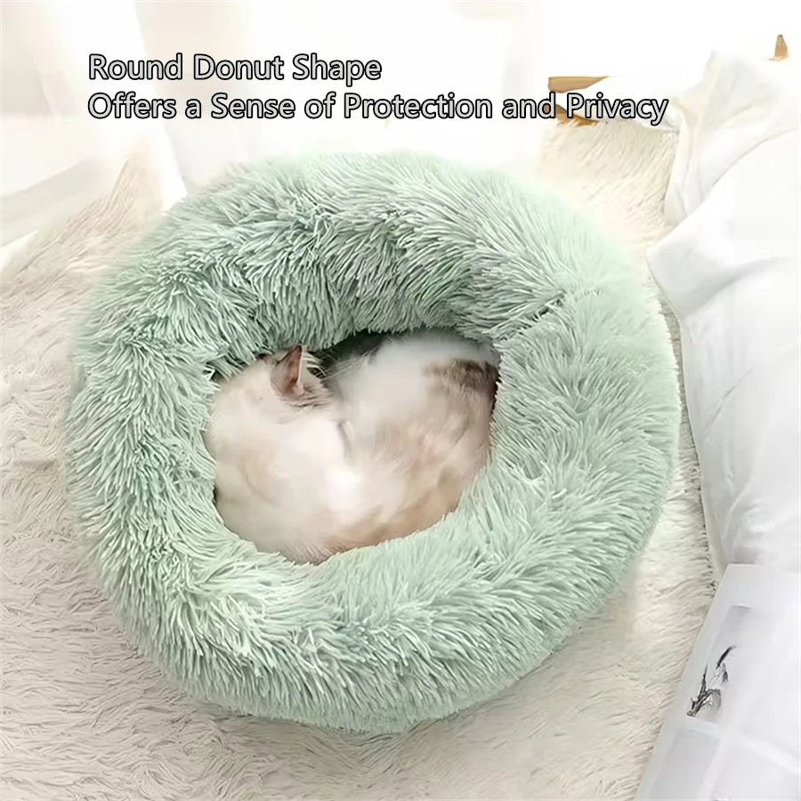 Soft Round Pet Bed – Warm Plush Donut Bed for Small & Medium Pets