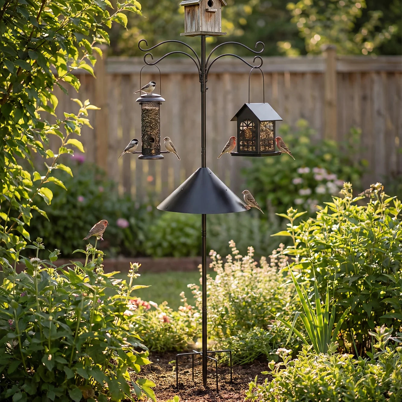 Heavy Duty Bird Feeding Station – 92-Inch Pole with Squirrel Baffle & Hooks