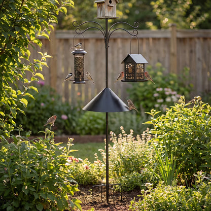Heavy Duty Bird Feeding Station – 92-Inch Pole with Squirrel Baffle & Hooks