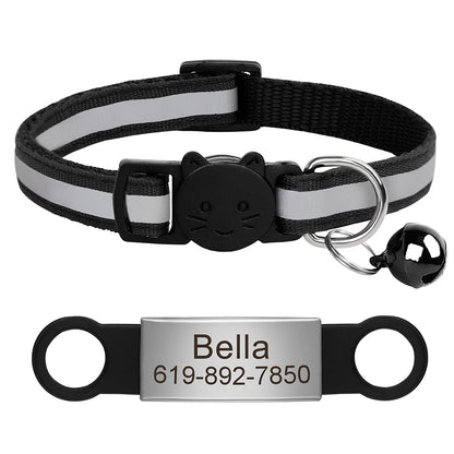 Custom Pet ID Collar for Cats – Reflective Collar with Bell & Engraved Tag