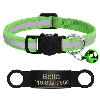 Custom Pet ID Collar for Cats – Reflective Collar with Bell & Engraved Tag