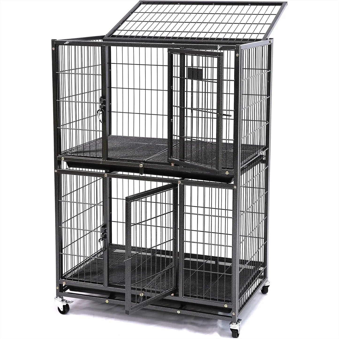 Two-Story Dog Crate – Secure Indoor Kennel for Small Dogs with Lockable Wheels**