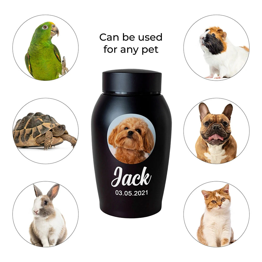Custom Pet Urns for Ashes Stainless Steel Cat Dog Urns Memorials Pet Photo Urn for Dogs Ashes Pet Souvenir Jar Keepsake Gifts