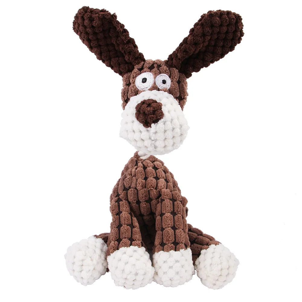 Plush Monkey & Pig Dog Toy – Corduroy Squeaky Chew Toy for Large Dogs