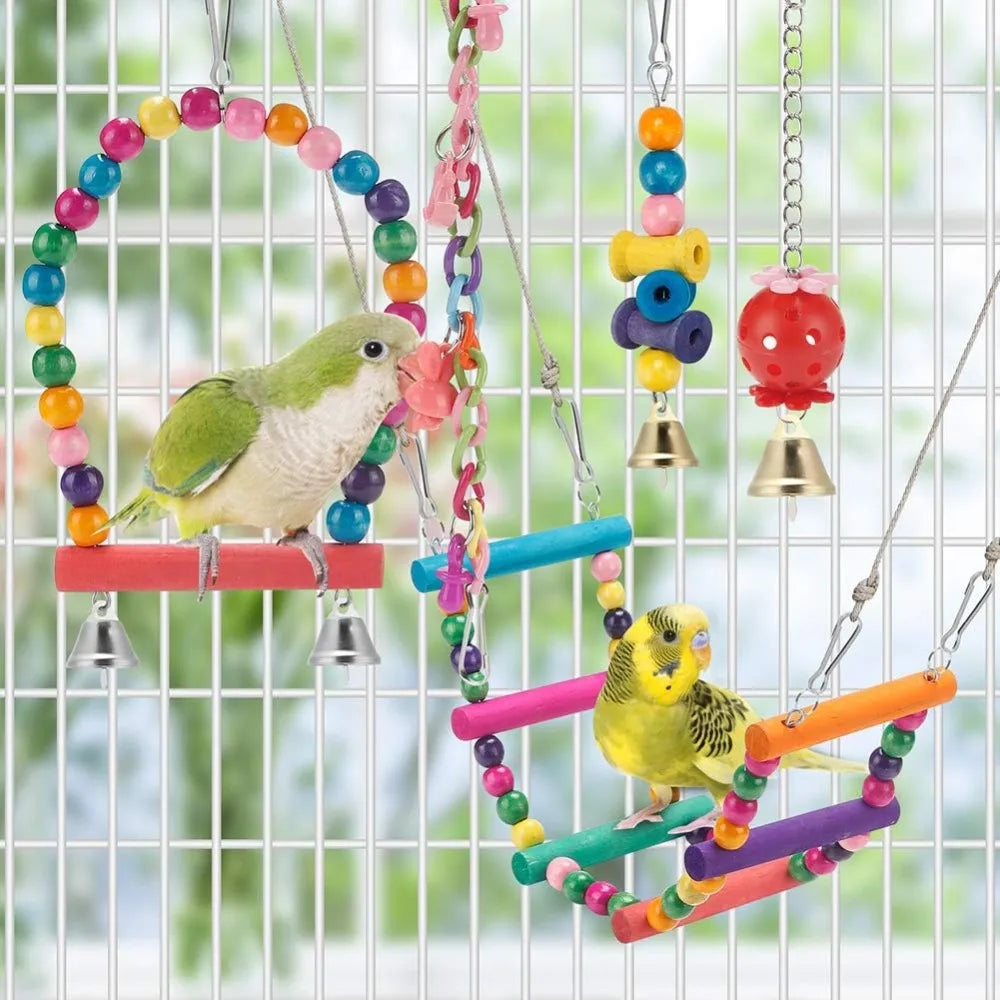 Wooden Bird Toys & Perches – 11PCS Cage Accessory Set for Conures & Cockatiels