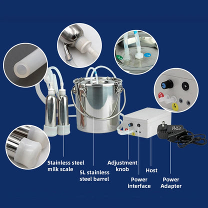3L/5L Milking Machine Milker Automatic Electric & Pulsating for Farm Cows Goats Sheep Vacuum Pump Stainless Steel Milker Bucket