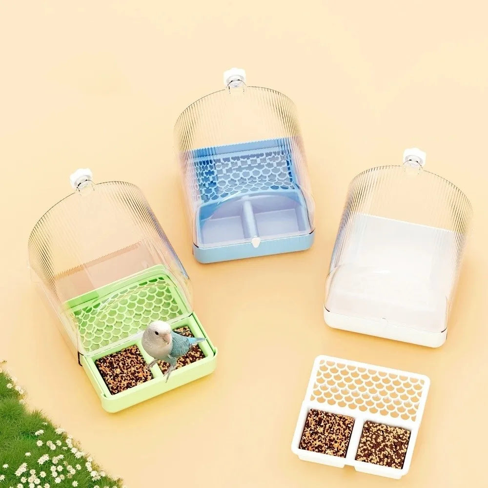 Transparent Bird Bath Cage Splash Proof Food Holder Box Bird Birdbath Feeder Bottom Drawer Screw Hooks Parrot Shower Box
