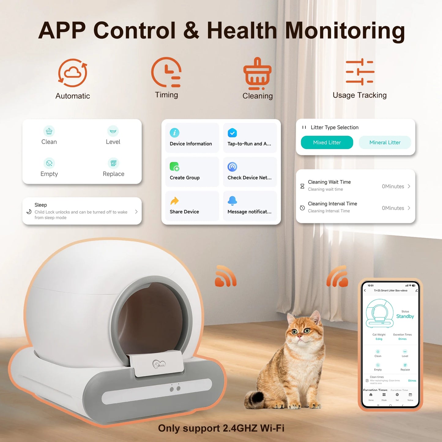 65L Automatic Cat Litter Box – Self-Cleaning Smart Pet Toilet with WiFi Control