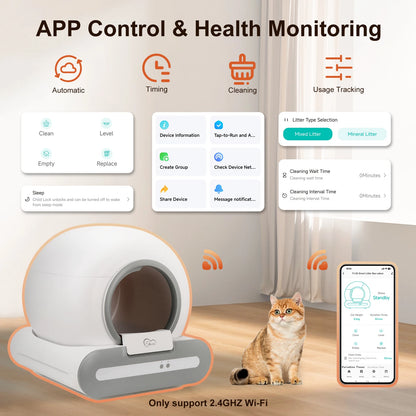 65L Automatic Cat Litter Box – Self-Cleaning Smart Pet Toilet with WiFi Control