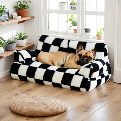 Soft Pet Sofa Bed – Comfortable Cat & Dog Sleeping Bed with Lattice Design